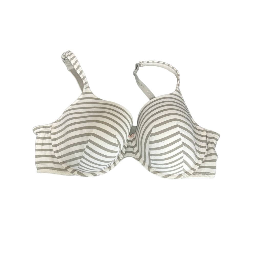 Cacique Women's 46DD T-Shirt Bra White Gray Striped Lightly Lined Underwire